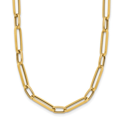 14K Yellow Gold Polished And Textured Fancy Link Necklace