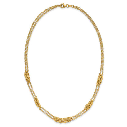 14K Yellow Gold Polished And Textured Multi Strand Necklace