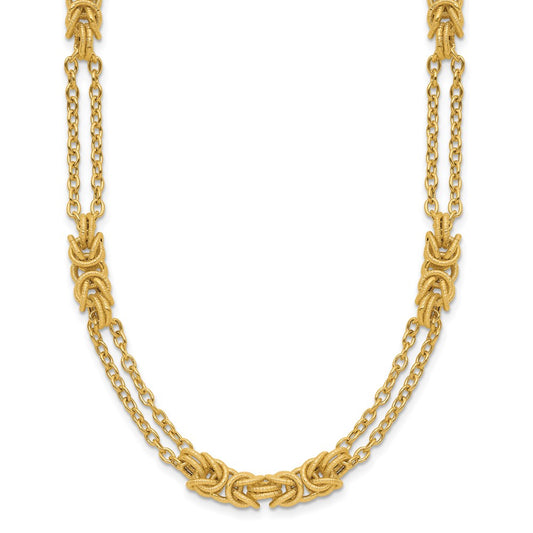 14K Yellow Gold Polished And Textured Multi Strand Necklace