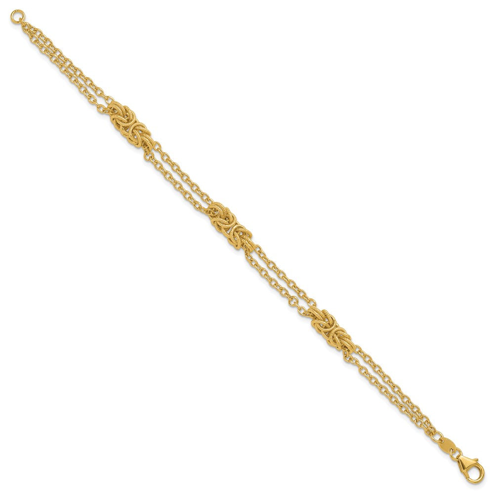 14K Yellow Gold Polished And Textured Multi Strand Bracelet