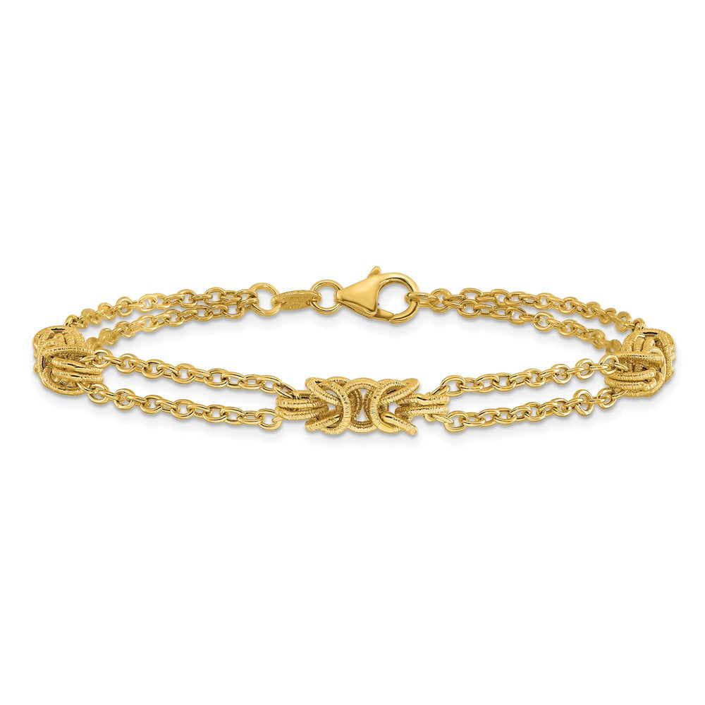 14K Yellow Gold Polished And Textured Multi Strand Bracelet