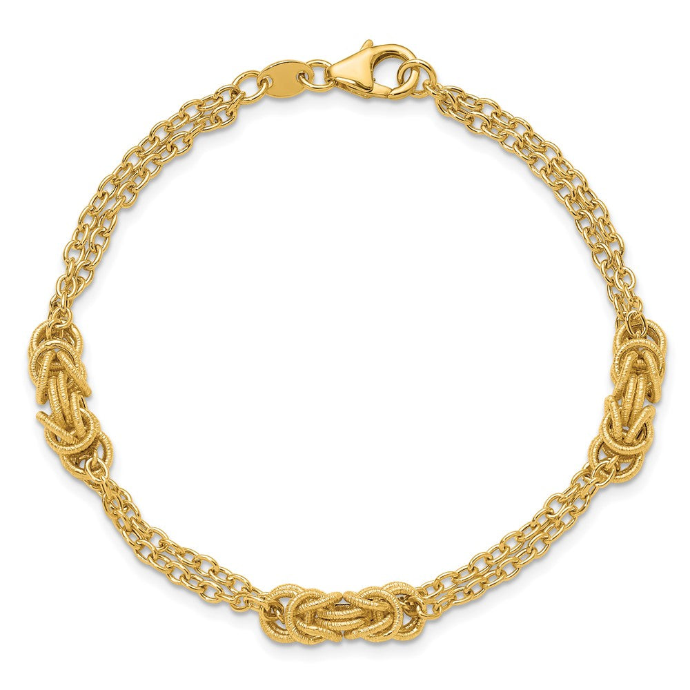 14K Yellow Gold Polished And Textured Multi Strand Bracelet