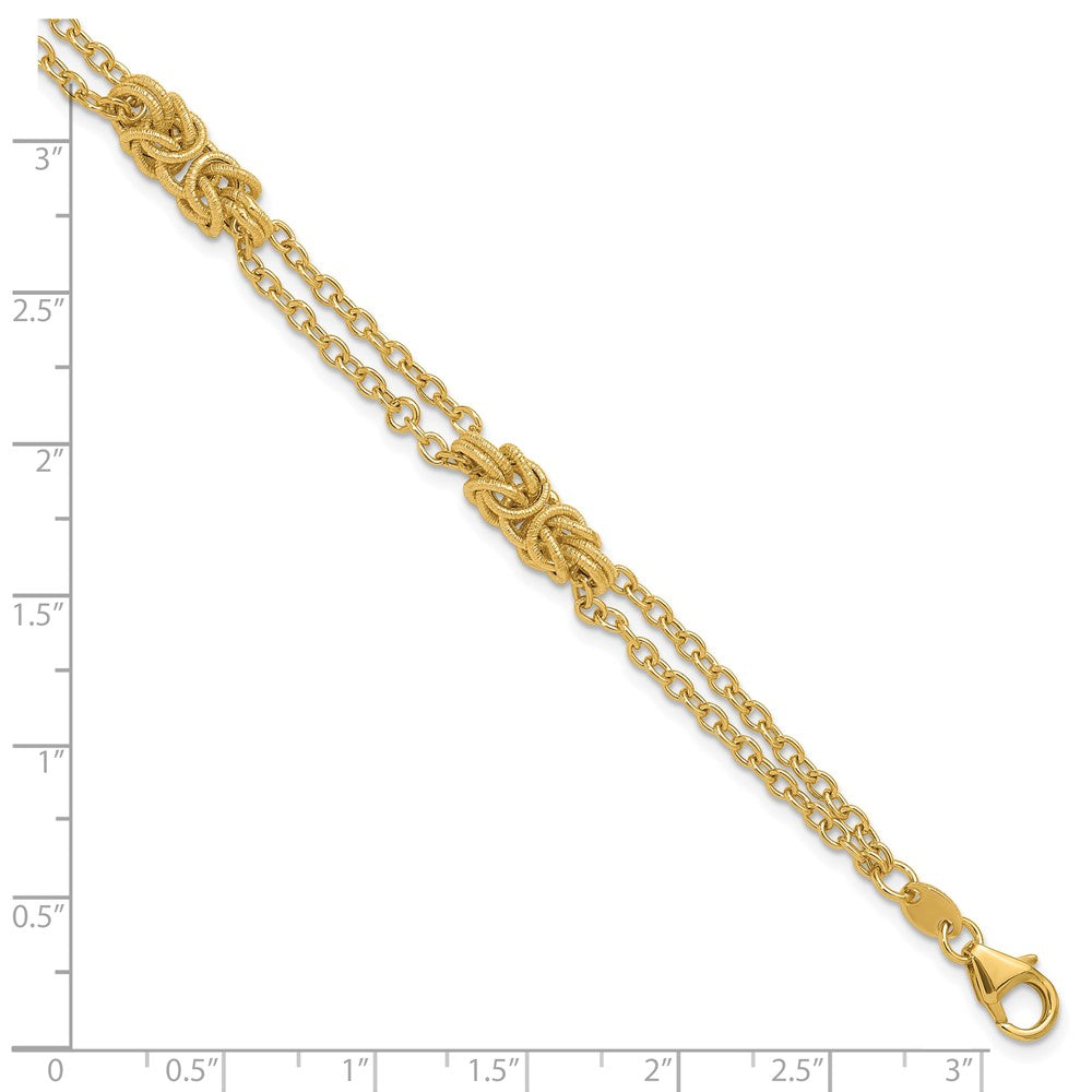 14K Yellow Gold Polished And Textured Multi Strand Bracelet