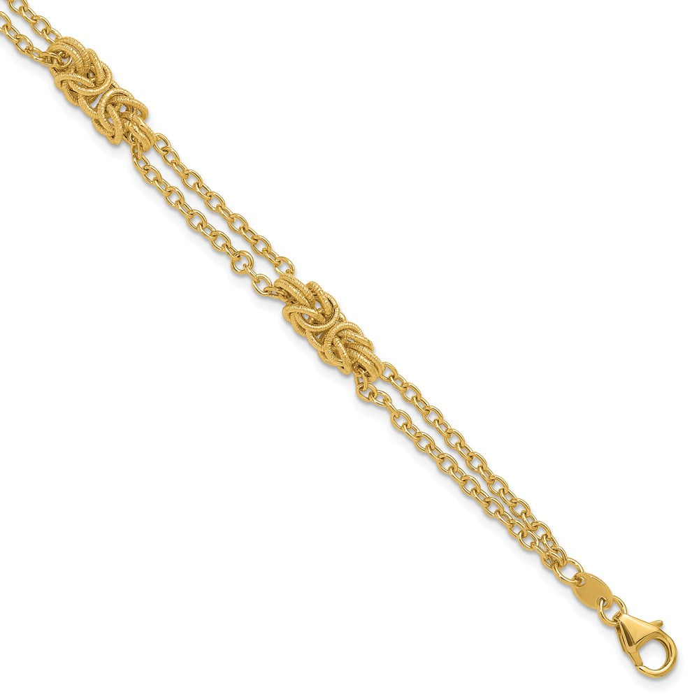 14K Yellow Gold Polished And Textured Multi Strand Bracelet