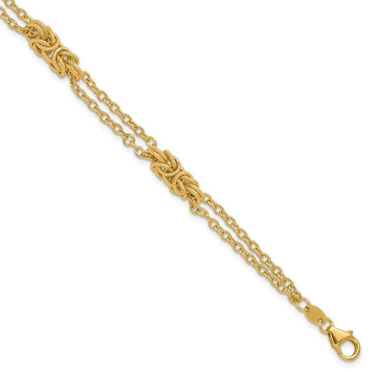 14K Yellow Gold Polished And Textured Multi Strand Bracelet