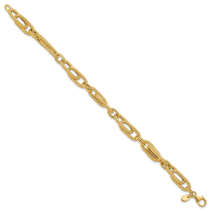 14K Yellow Gold Polished And Textured Fancy Link Bracelet