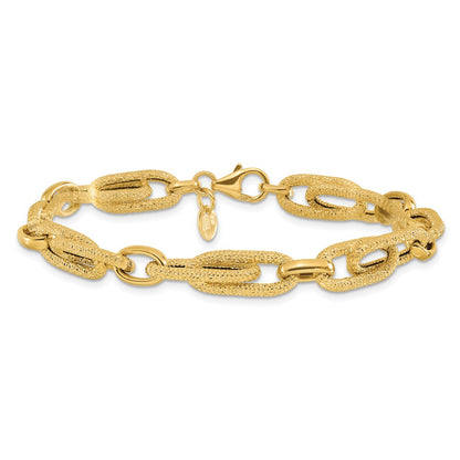 14K Yellow Gold Polished And Textured Fancy Link Bracelet