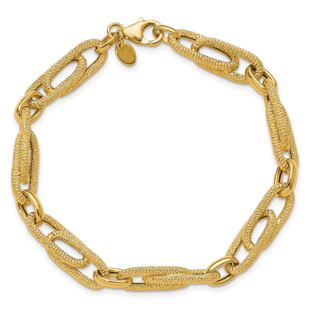 14K Yellow Gold Polished And Textured Fancy Link Bracelet