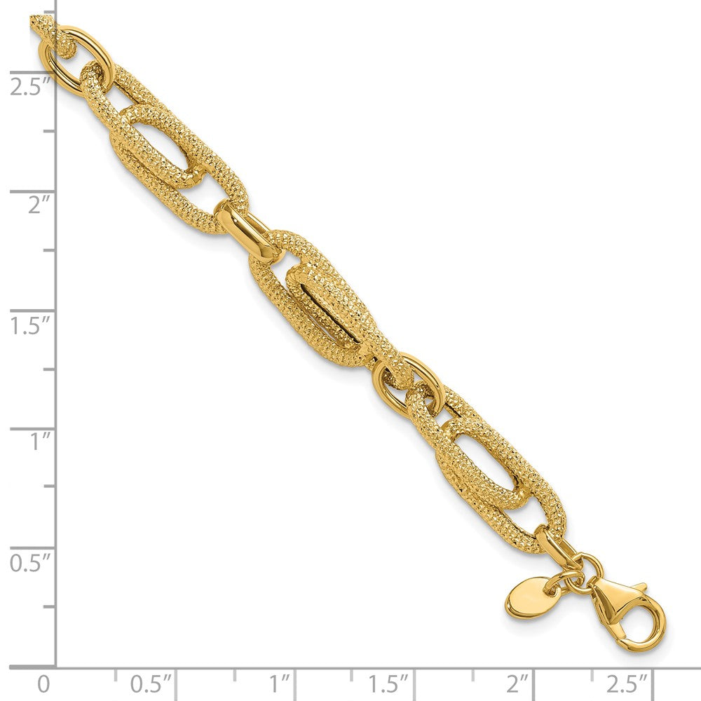 14K Yellow Gold Polished And Textured Fancy Link Bracelet