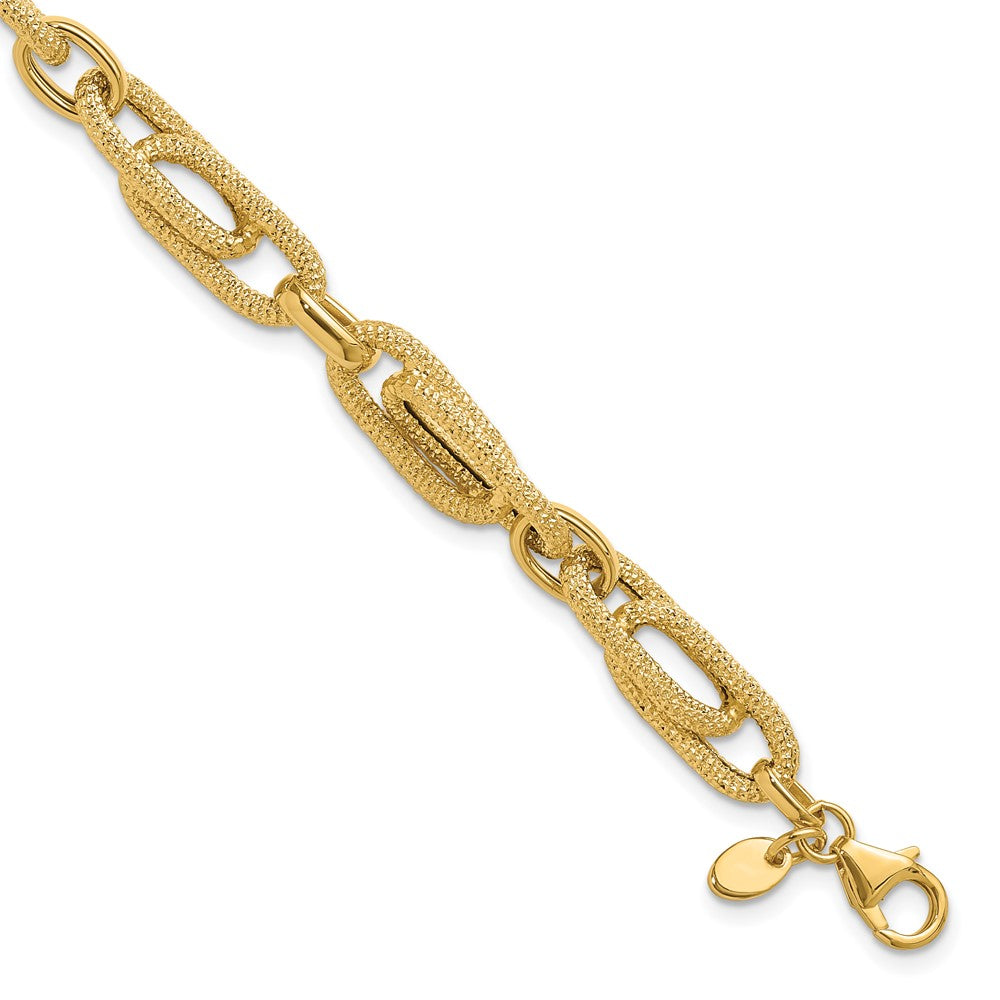 14K Yellow Gold Polished And Textured Fancy Link Bracelet