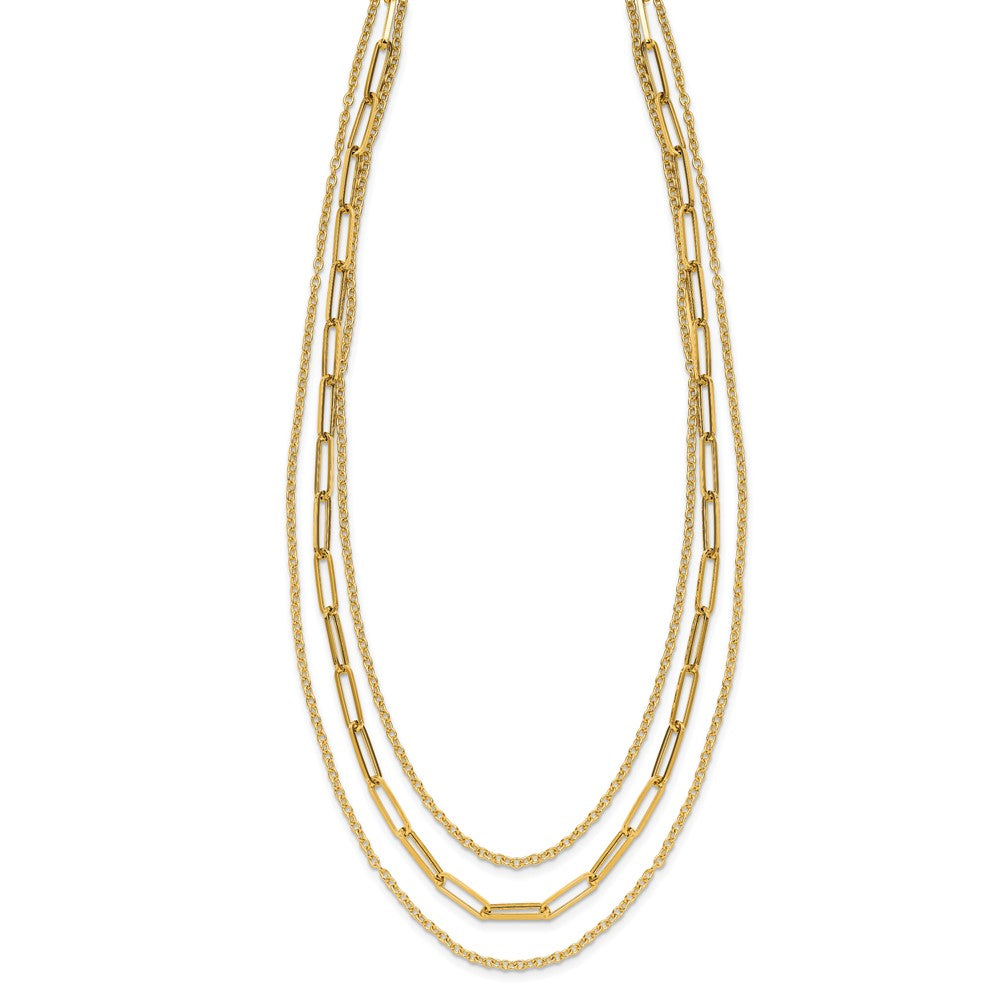 14K Yellow Gold Polished 3 Strand Fancy Link Necklace