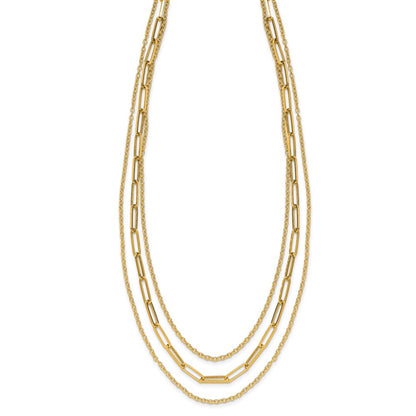 14K Yellow Gold Polished 3 Strand Fancy Link Necklace