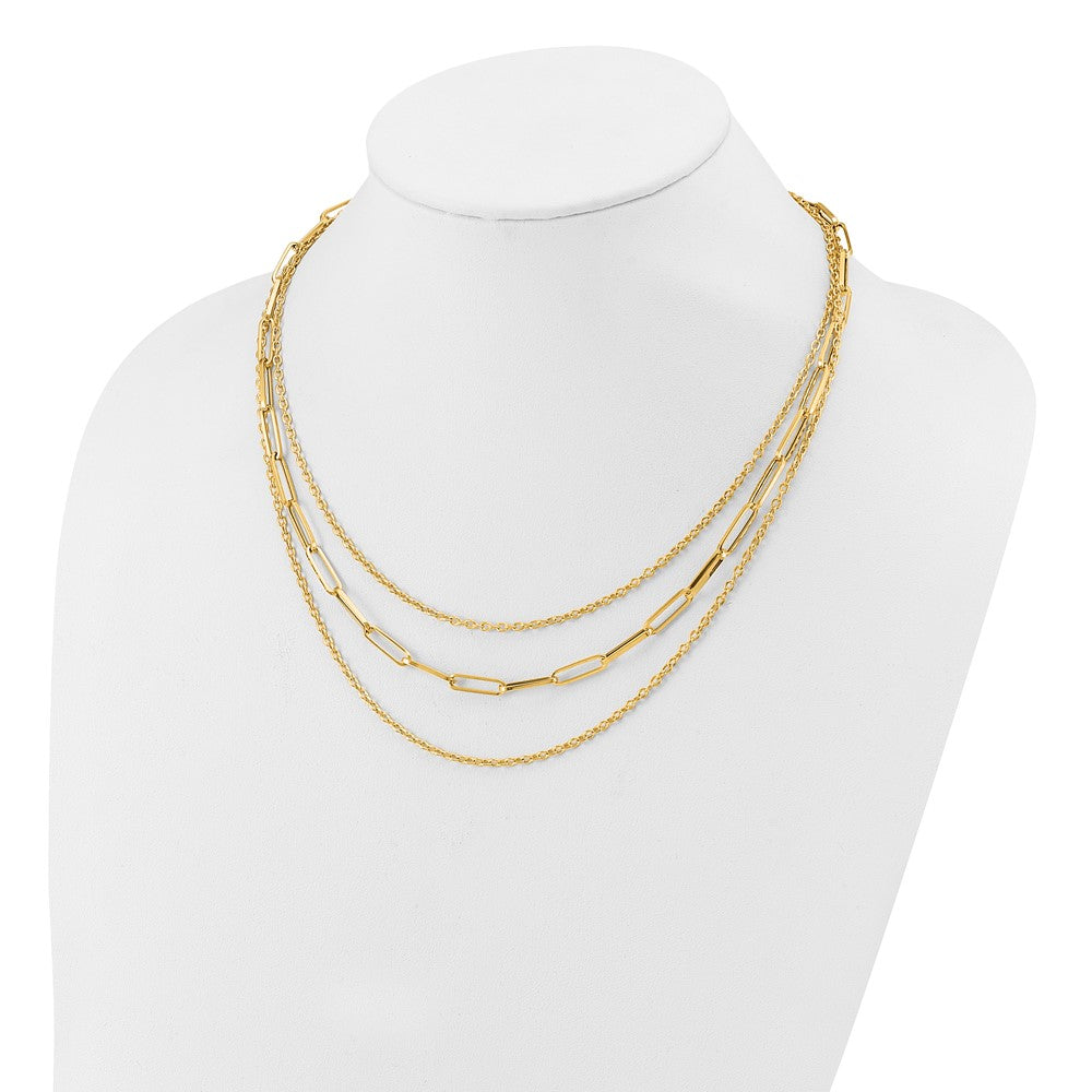 14K Yellow Gold Polished 3 Strand Fancy Link Necklace