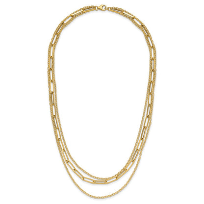 14K Yellow Gold Polished 3 Strand Fancy Link Necklace