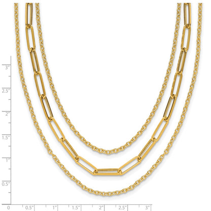14K Yellow Gold Polished 3 Strand Fancy Link Necklace