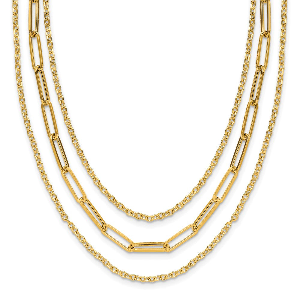 14K Yellow Gold Polished 3 Strand Fancy Link Necklace