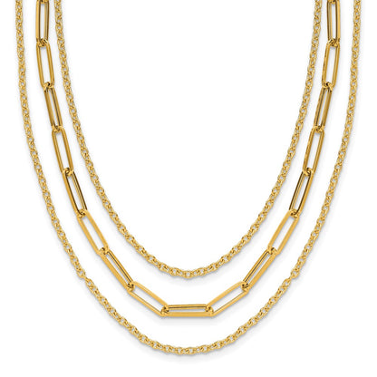 14K Yellow Gold Polished 3 Strand Fancy Link Necklace
