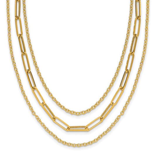 14K Yellow Gold Polished 3 Strand Fancy Link Necklace