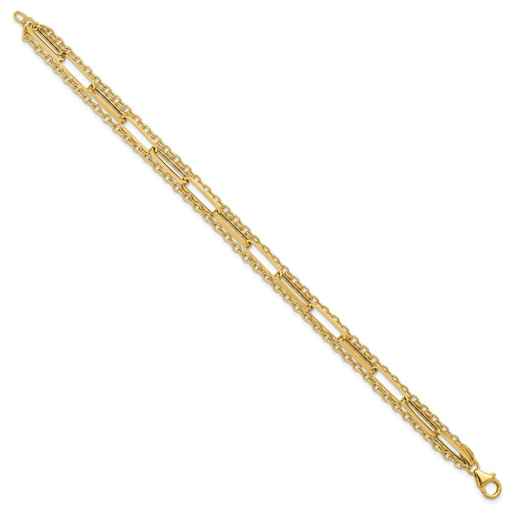 14K Yellow Gold Polished 3 Strand Fancy Link Bracelet