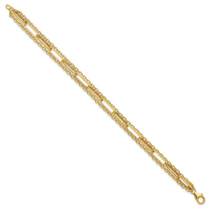 14K Yellow Gold Polished 3 Strand Fancy Link Bracelet