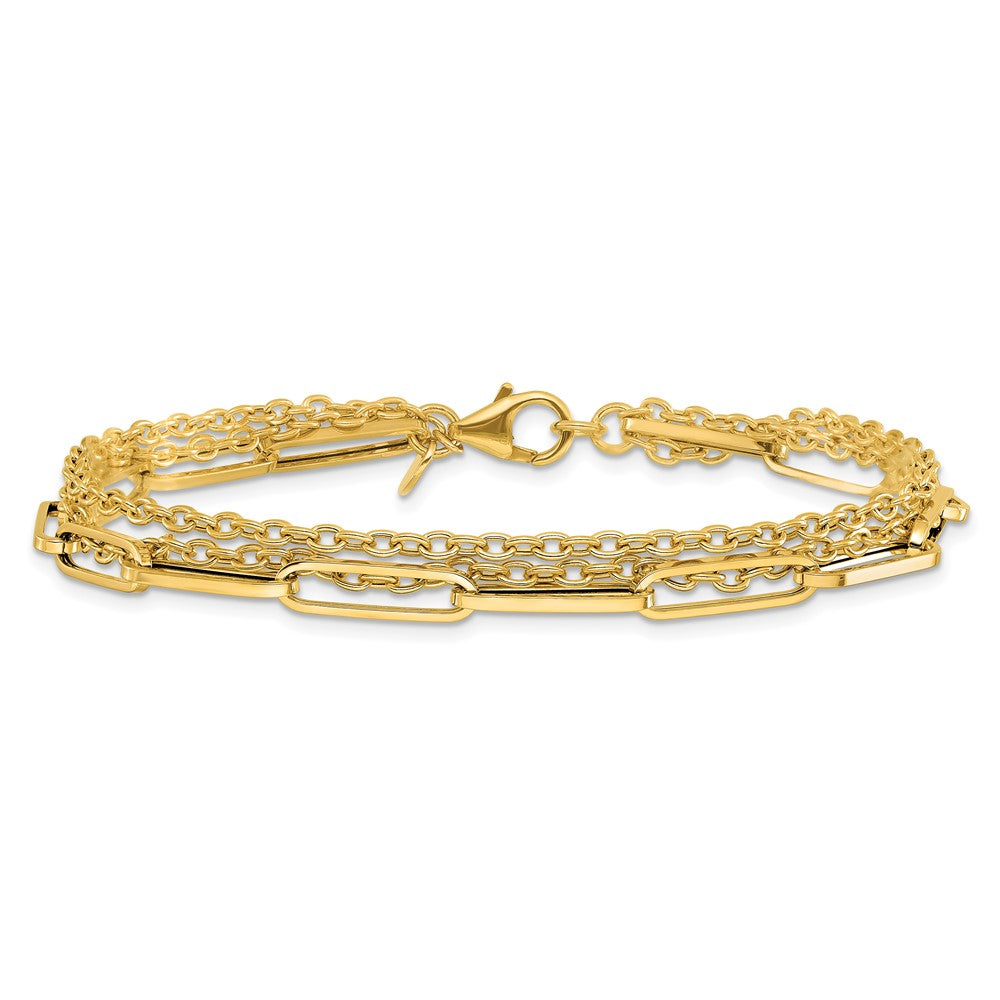 14K Yellow Gold Polished 3 Strand Fancy Link Bracelet