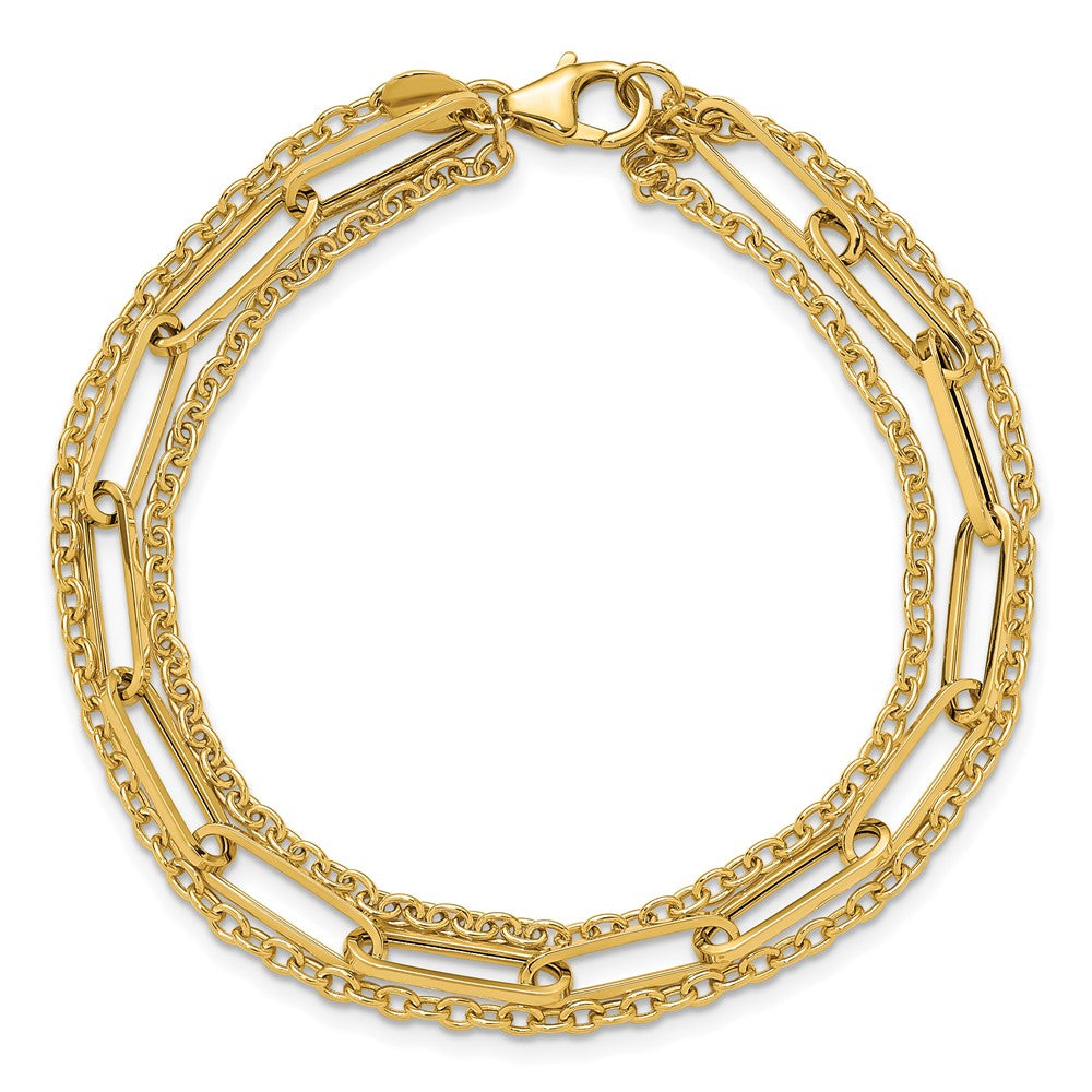 14K Yellow Gold Polished 3 Strand Fancy Link Bracelet