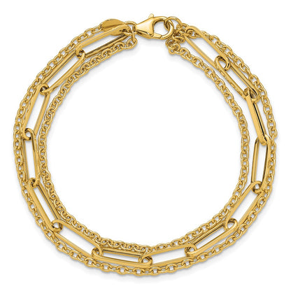 14K Yellow Gold Polished 3 Strand Fancy Link Bracelet