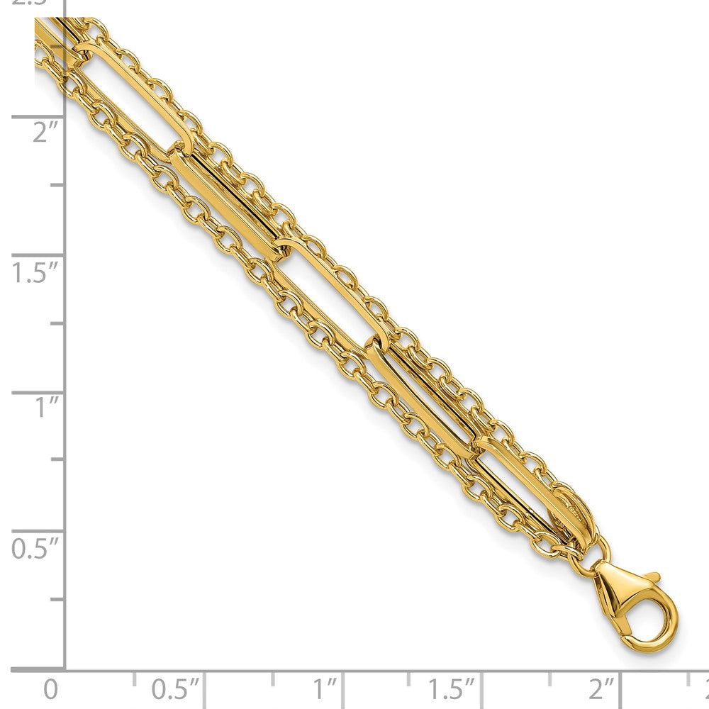 14K Yellow Gold Polished 3 Strand Fancy Link Bracelet