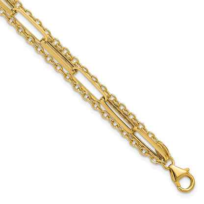 14K Yellow Gold Polished 3 Strand Fancy Link Bracelet