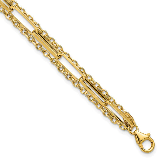 14K Yellow Gold Polished 3 Strand Fancy Link Bracelet