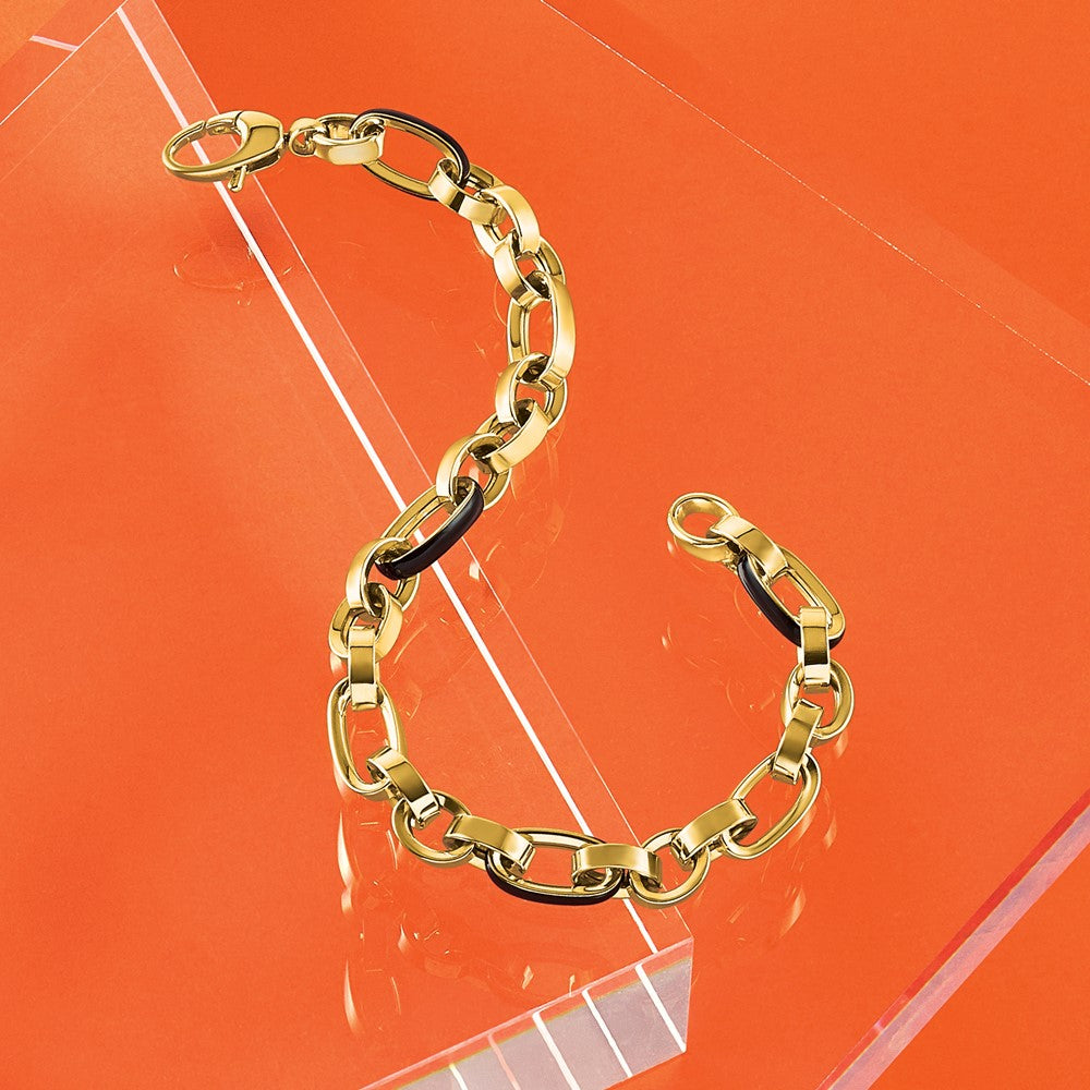 14K Yellow Gold Polished With Enamel Link Bracelet