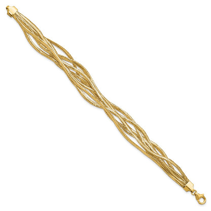14K Yellow Gold Polished Mesh Diamond Cut 4 Strand Wave Bracelet