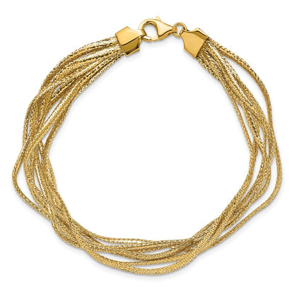 14K Yellow Gold Polished Mesh Diamond Cut 4 Strand Wave Bracelet