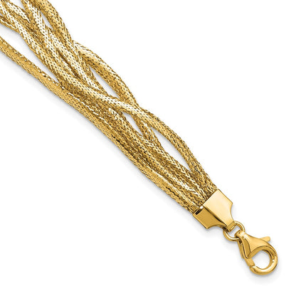 14K Yellow Gold Polished Mesh Diamond Cut 4 Strand Wave Bracelet