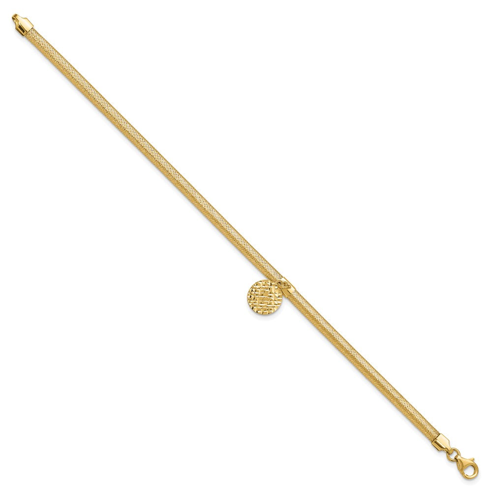 14K Yellow Gold Polished Stretch/Mesh Diamond Cut Disc Bracelet