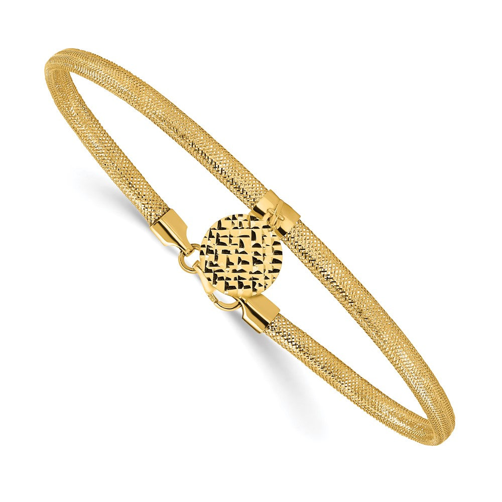 14K Yellow Gold Polished Stretch/Mesh Diamond Cut Disc Bracelet