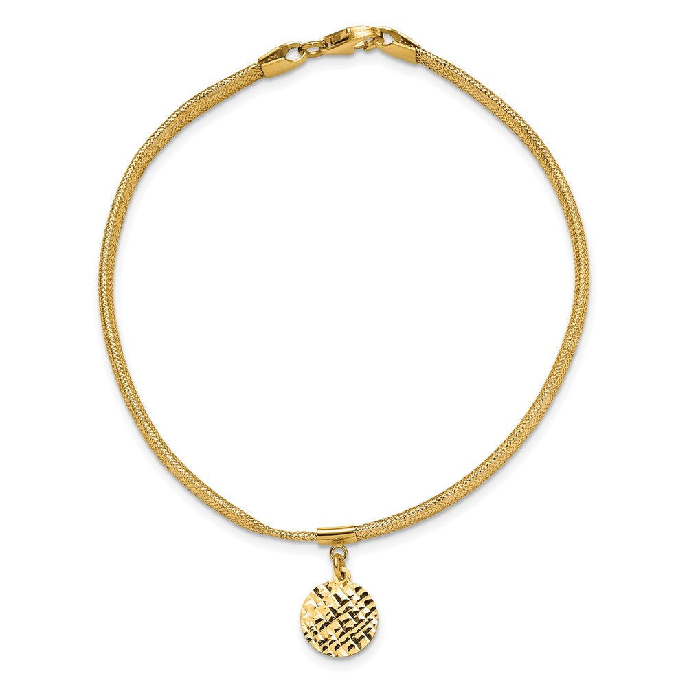 14K Yellow Gold Polished Stretch/Mesh Diamond Cut Disc Bracelet