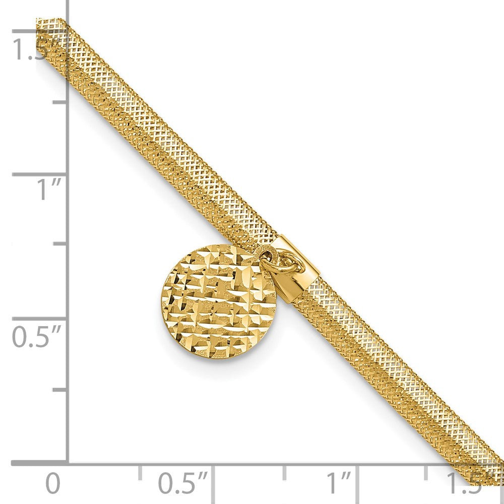 14K Yellow Gold Polished Stretch/Mesh Diamond Cut Disc Bracelet