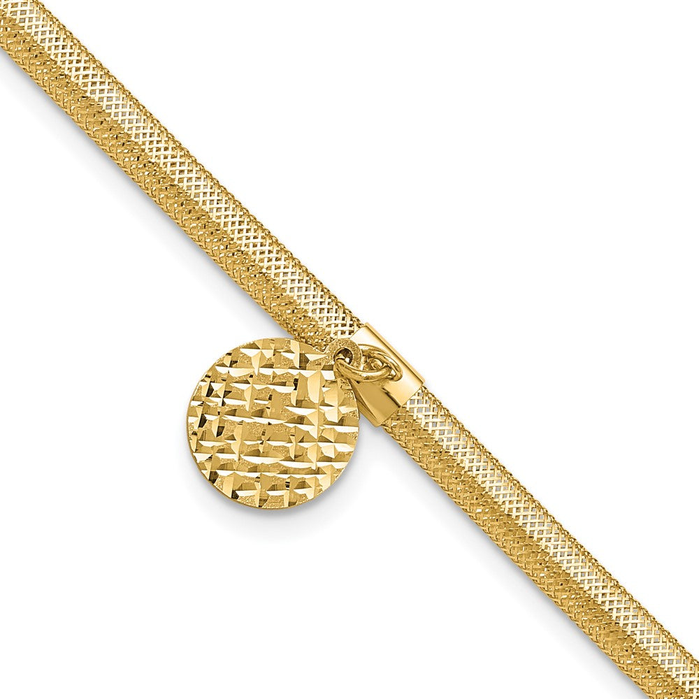 14K Yellow Gold Polished Stretch/Mesh Diamond Cut Disc Bracelet