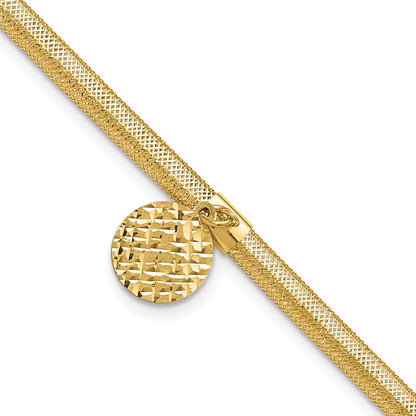 14K Yellow Gold Polished Stretch/Mesh Diamond Cut Disc Bracelet