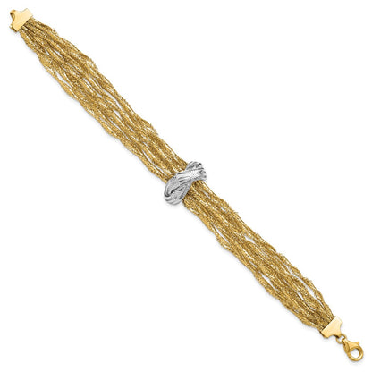 14K Yellow & Rhodium With Polished Knot Mesh Multi Strand Bracelet