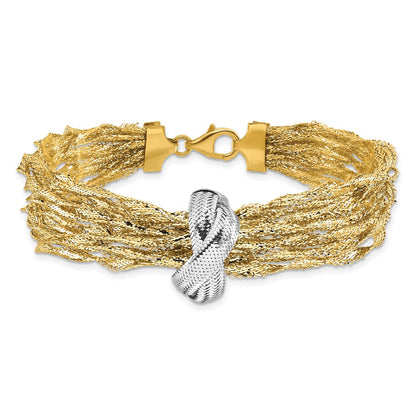 14K Yellow & Rhodium With Polished Knot Mesh Multi Strand Bracelet