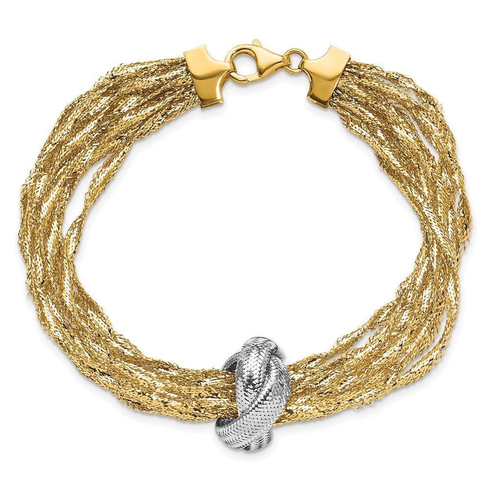 14K Yellow & Rhodium With Polished Knot Mesh Multi Strand Bracelet