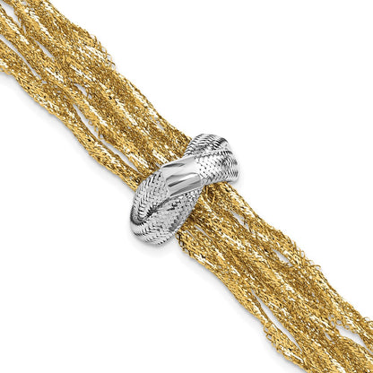14K Yellow & Rhodium With Polished Knot Mesh Multi Strand Bracelet