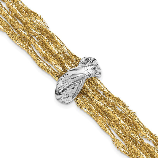 14K Yellow & Rhodium With Polished Knot Mesh Multi Strand Bracelet