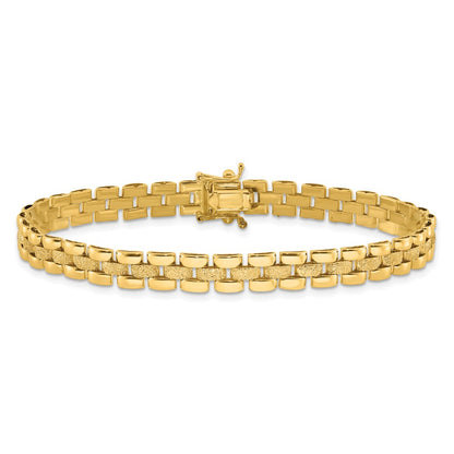 14K Yellow Gold Polished And Textured Fancy Link Bracelet