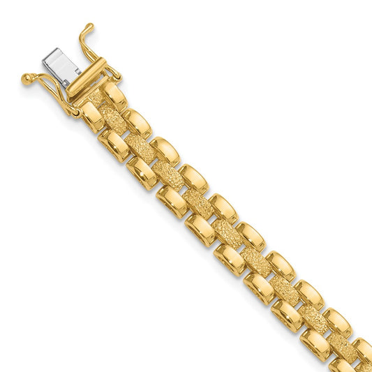 14K Yellow Gold Polished And Textured Fancy Link Bracelet