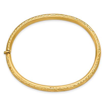 14K Yellow Gold Satin And Diamond Cut Hinged Bangle