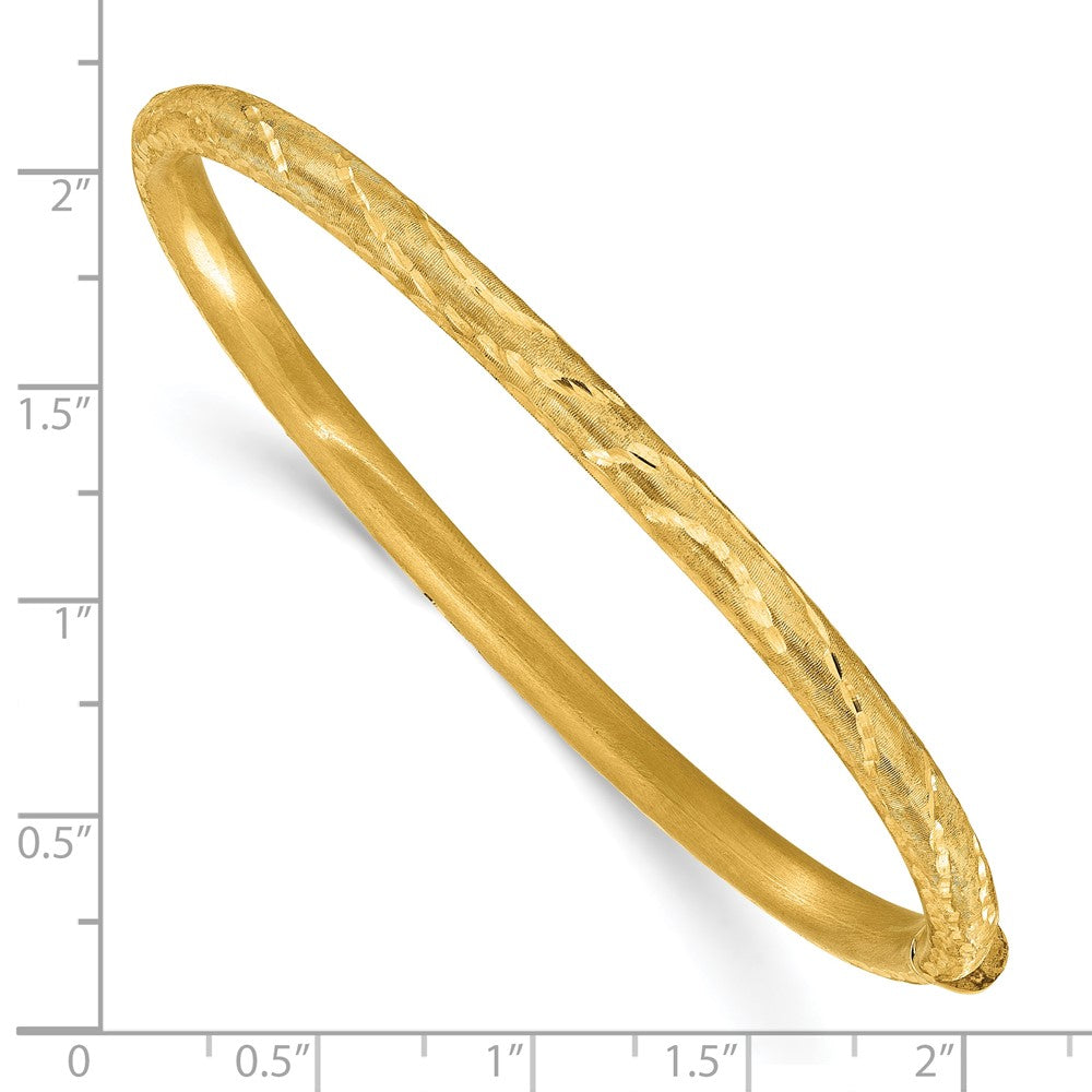 14K Yellow Gold Satin And Diamond Cut Hinged Bangle
