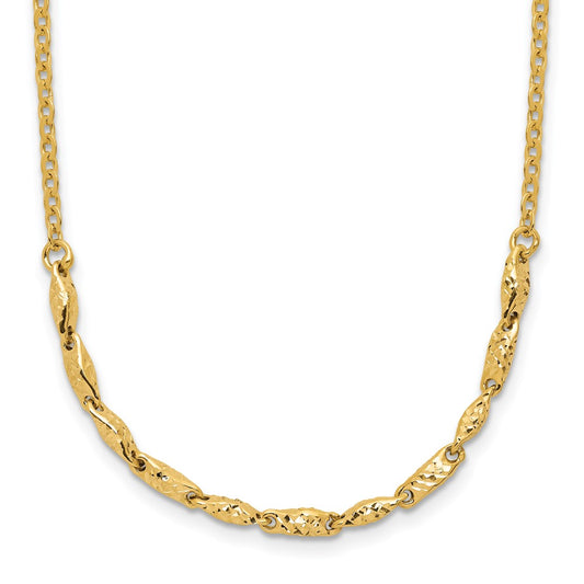 14K Yellow Gold Polished And Diamond Cut With 1In Ext. Necklace